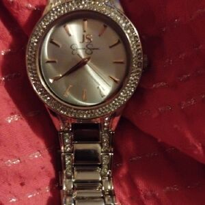 JS Silver and Gold Watch with Crystal Accents